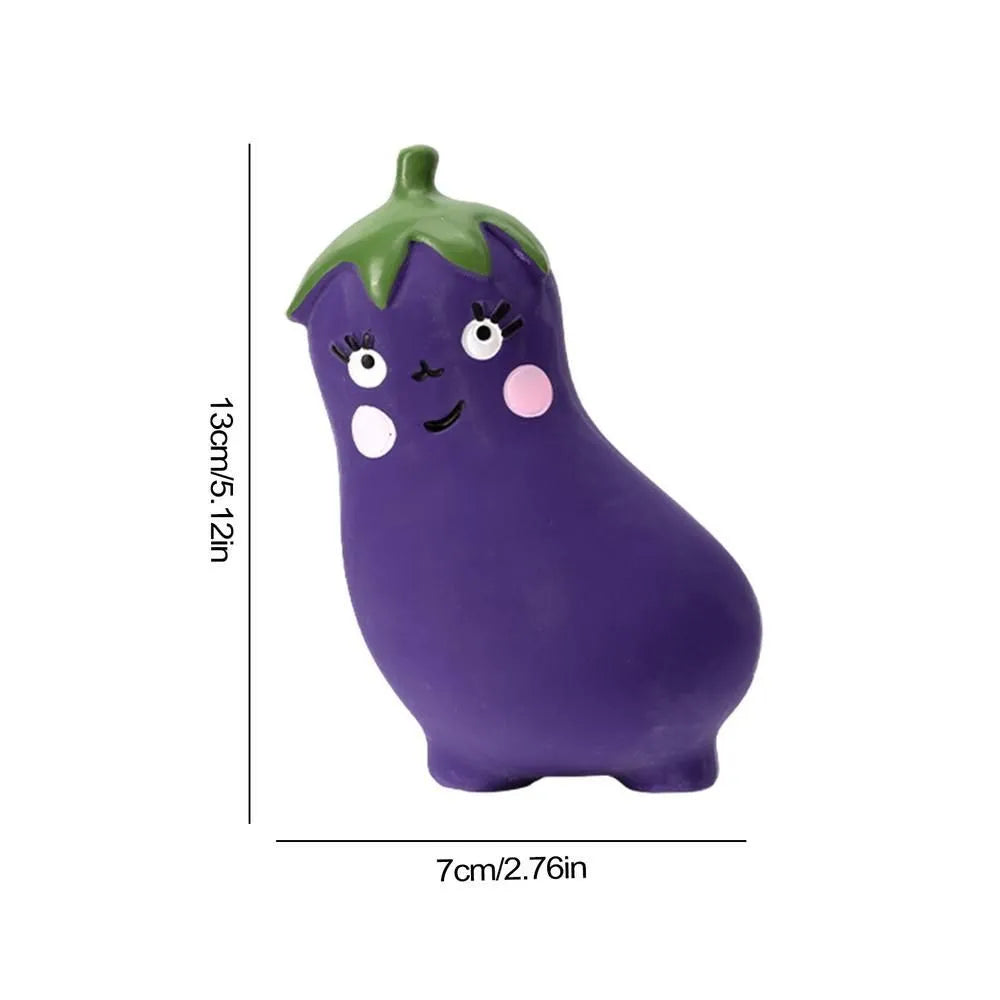 Latex vegetable dog chew toy in green, orange and purple cartoon designs for dental hygiene
