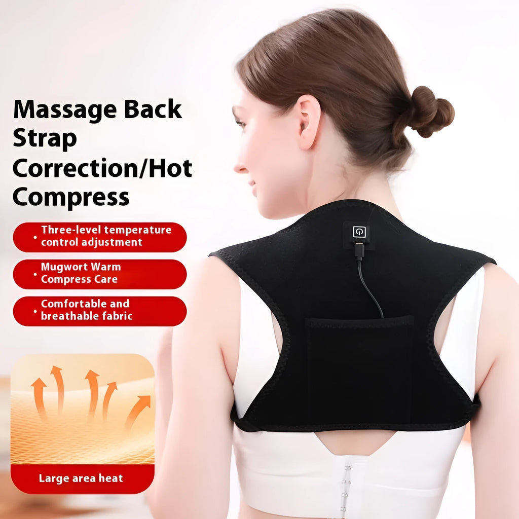 Electric physiotherapy heating shoulder pad with USB moxibustion hot compress for cold-proof shoulder support, black strap design