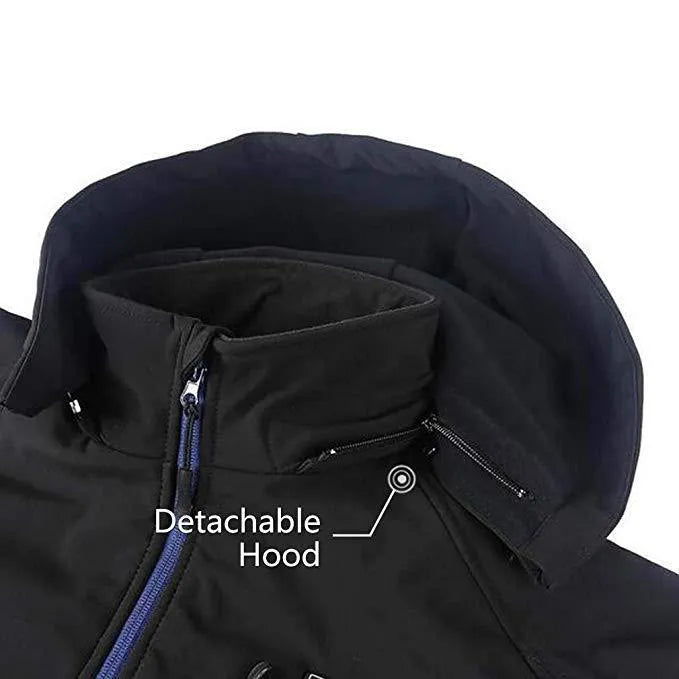 Black men's USB electric heating winter coat with long sleeves and straight hem