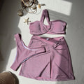 Women's one-shoulder tube top swimsuit three-piece set in glossy polyester fabric