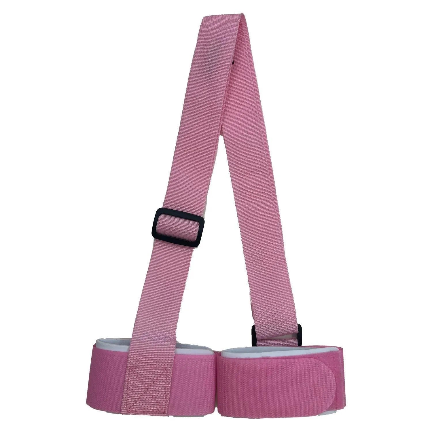 Adjustable hook and loop ski carrying strap in multiple colours for shoulder transport.