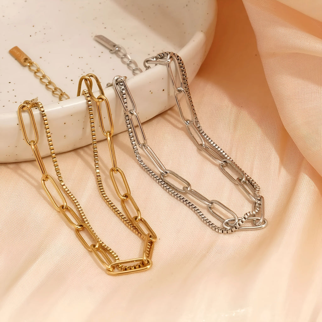 Double layer titanium steel women's bracelet in gold colour with geometric line design