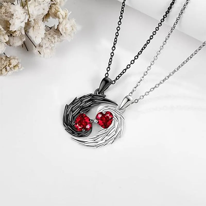 Two-colour couple clavicle necklace with diamond love pendant and snake bone chain in zinc alloy, one pair.