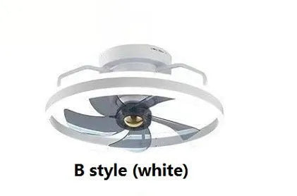 Modern ceiling fan lamp with light showing white finish and acrylic shade