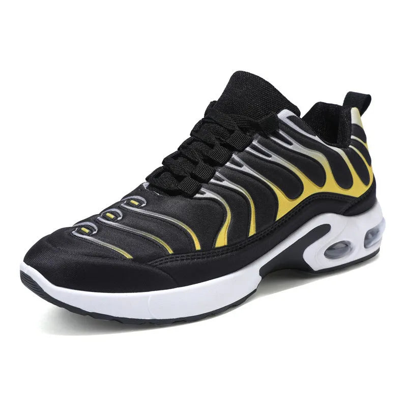 Colour-blocked men's lace-up air cushion sneakers with fabric upper and rubber sole, blue colour