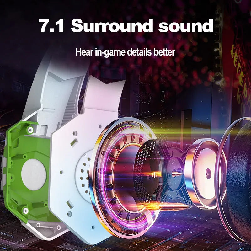 Wired gaming headset with microphone and breathing LED lights in multiple colour options