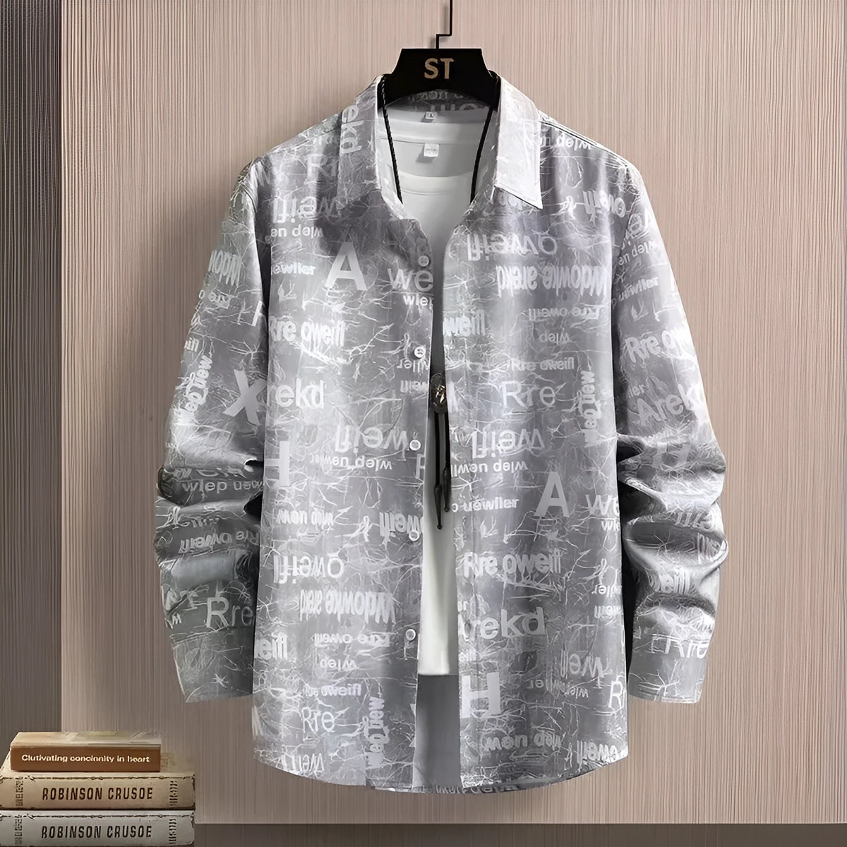 Men's long sleeve shirt with letter print in casual street style for spring autumn