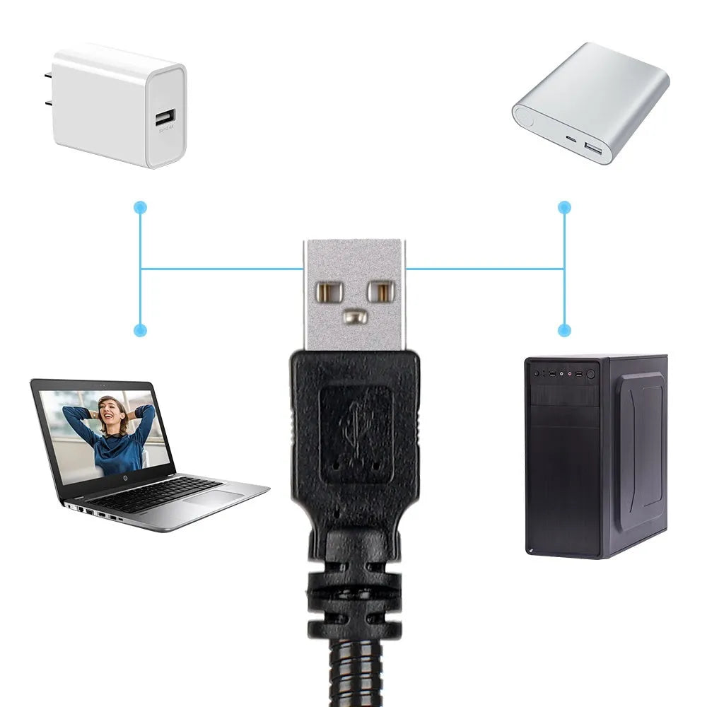 Earth and Moon projection lamp with flexible hose bracket on a table, showing USB cable.