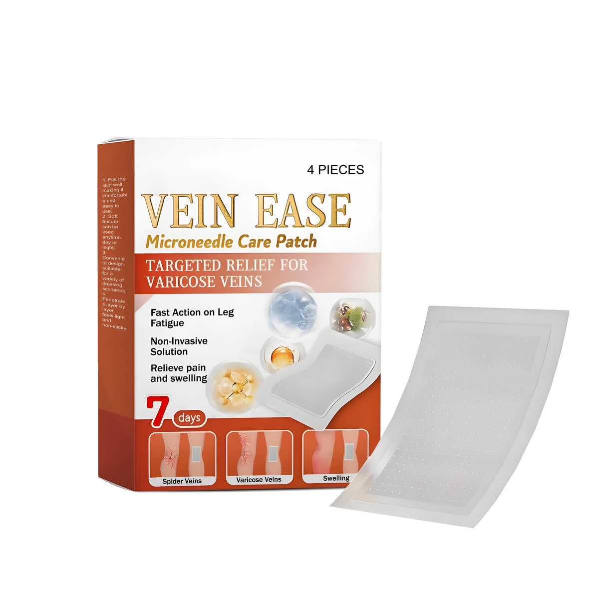 Leg soothing micro needle patch pack with chlorophyll and rutin, 4 patches per box