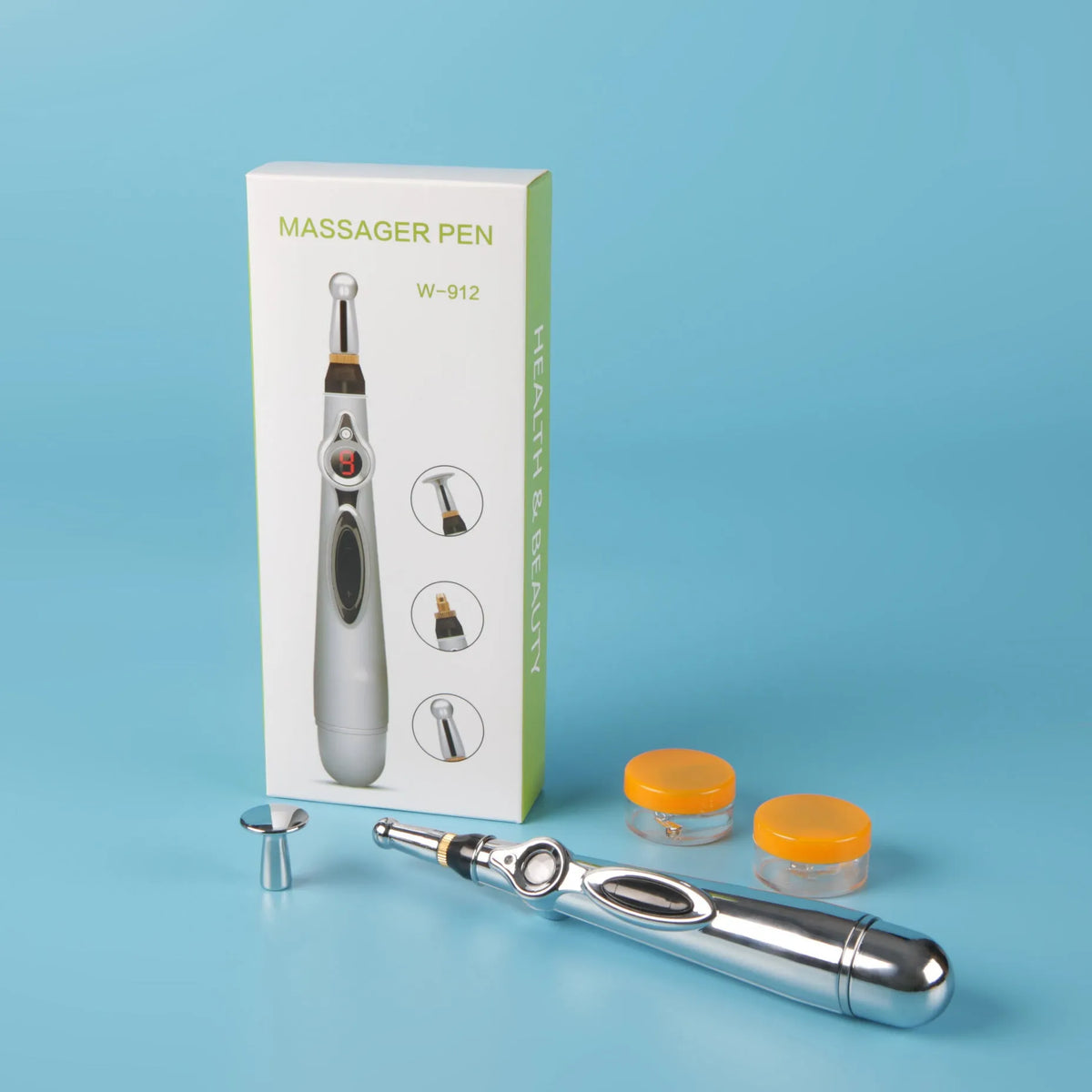 KEBETEME Massage Pen 200x30mm electric energy pen with three therapy tips and colour options