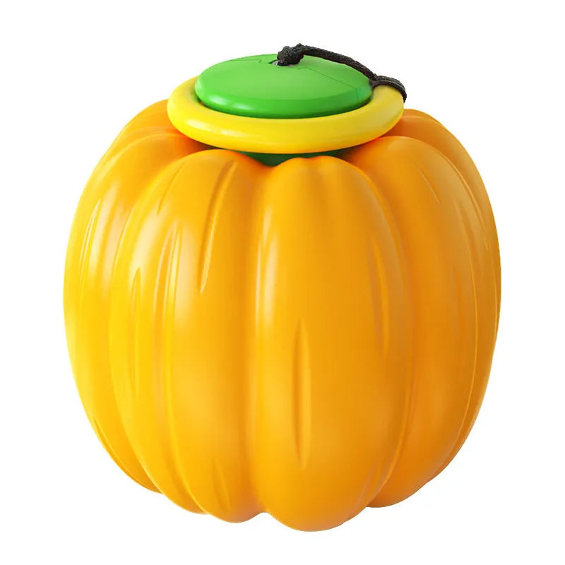 Small orange plastic pumpkin dog toy with squeaker for puppies and small breeds
