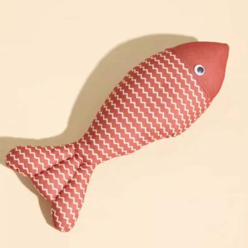 Yellow, blue or red catnip-filled fish toy for cats in large 39cm or medium 30cm sizes