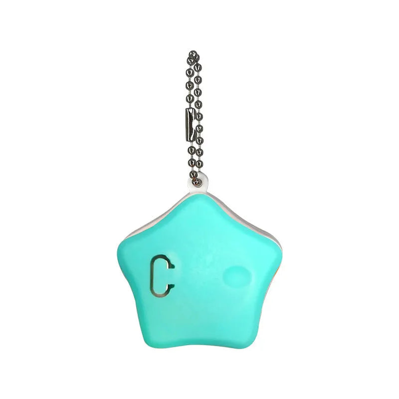 Blue rechargeable pendant pet light with silicone strap attached to dog collar