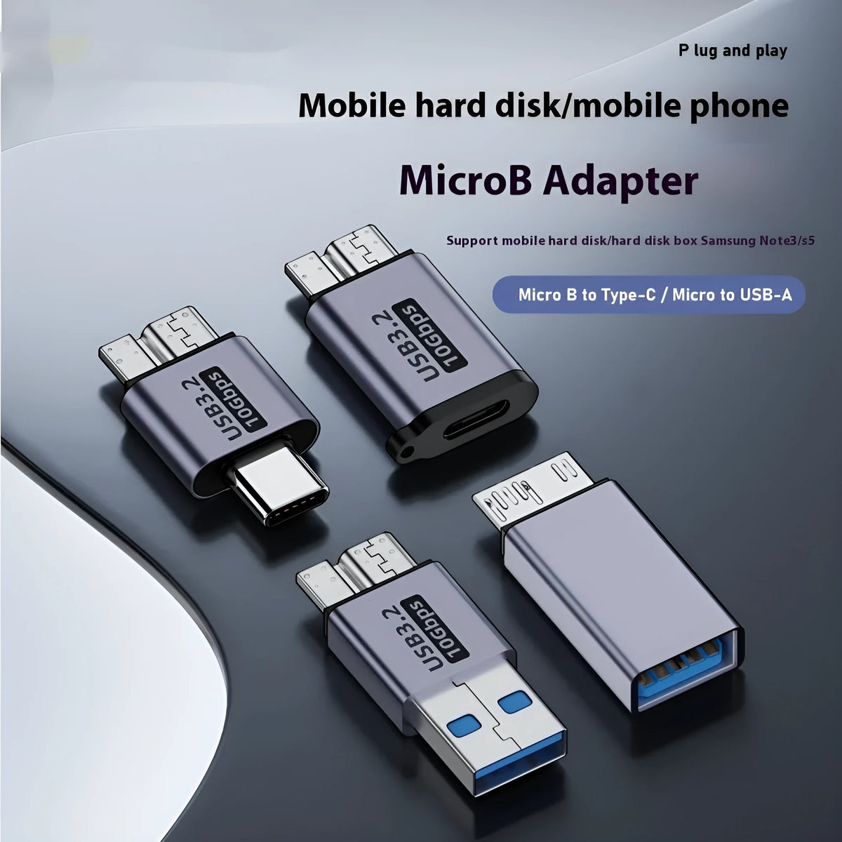 USB AM to Micro-B adapter with 5-pin male connector for old mobile hard drives and phones