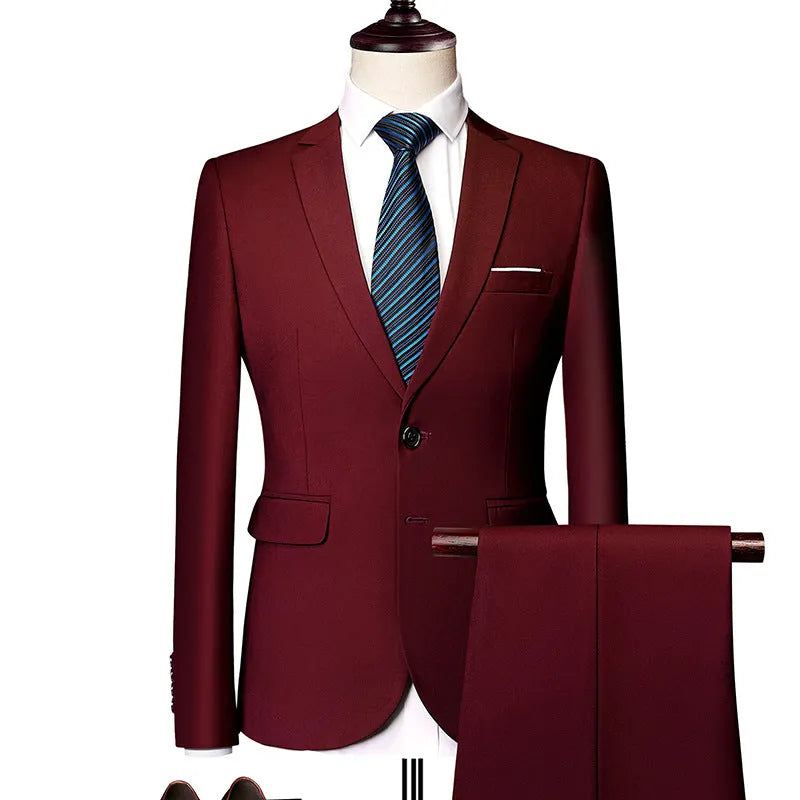 Men's Business Casual Suit Two-Piece Set in Polyester with Loose Fit Available in Multiple Colours and Sizes M-5XL for Spring and Autumn Wear