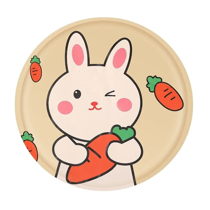 Round pet cooling mat with cartoon dog design showing cloth fabric and circular shape