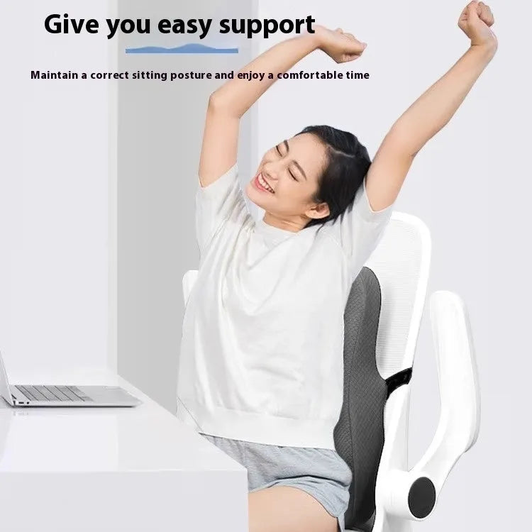 Grey lumbar support cushion for office chair showing 40x40x8cm dimensions.