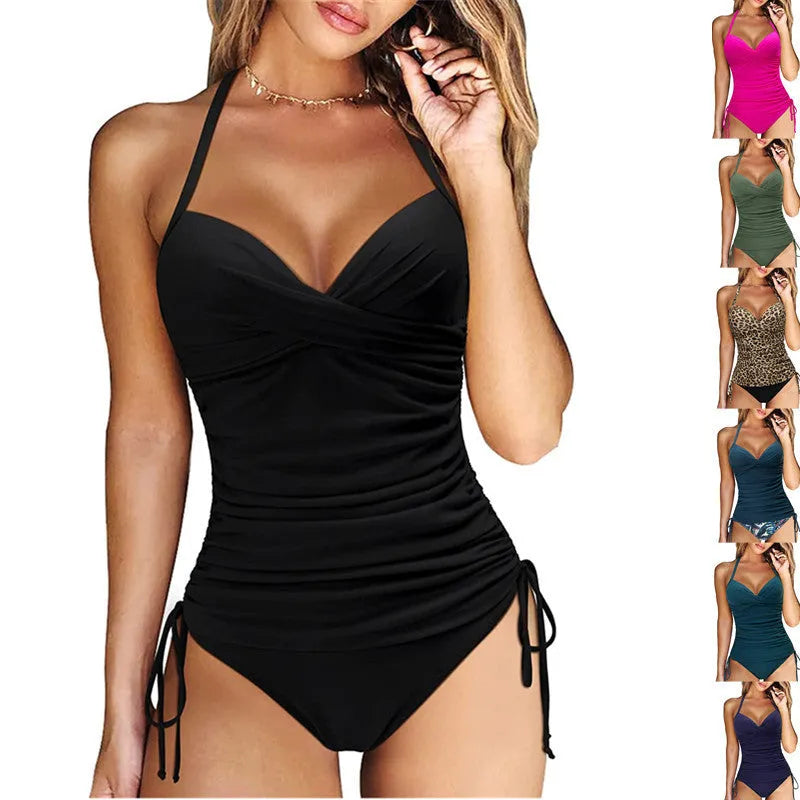 Women's nylon slim fit bikini set in high waist backless design for swimming sports
