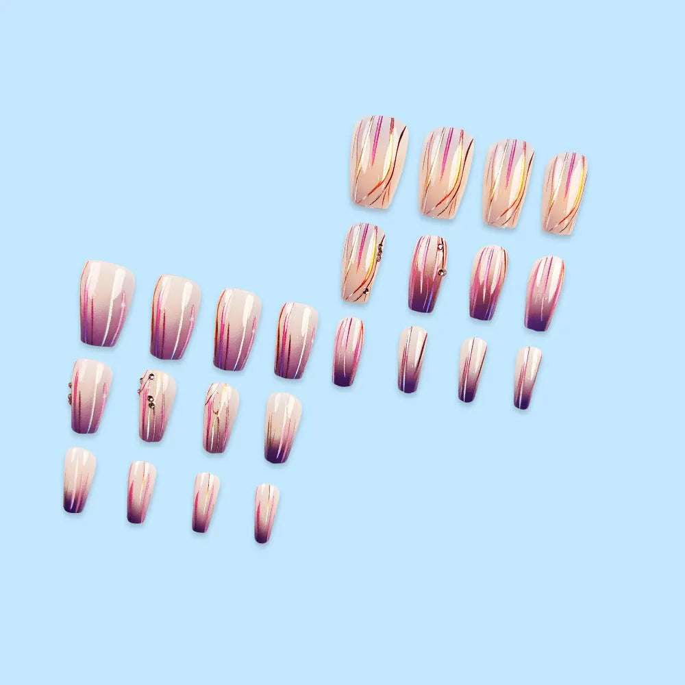 Magic purple gradient nail stickers with starry sky pattern for short nails