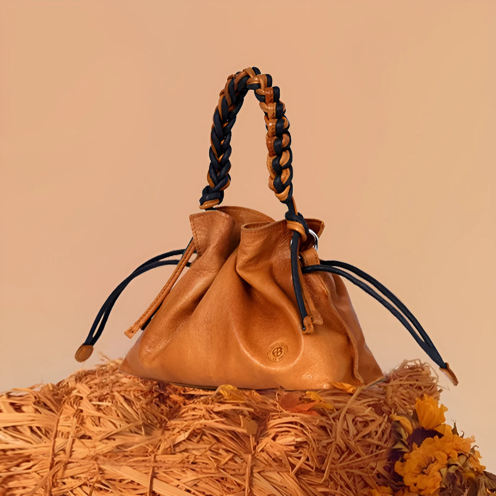 Cortex Splicing Woven women's casual crossbody bag in orange genuine leather with woven texture