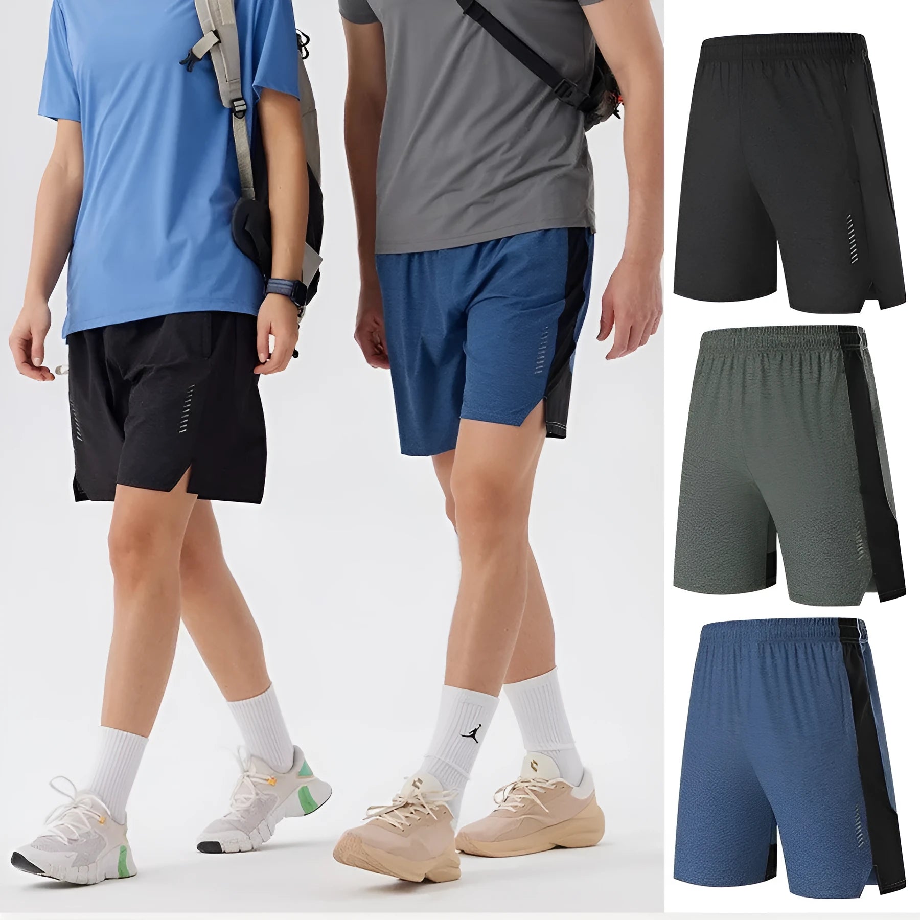 Men's five-point spandex athletic shorts in forest green colour with mid-waist design