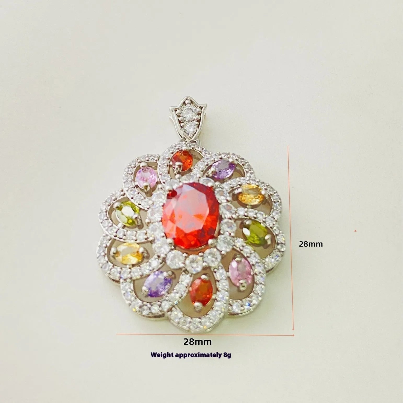Women's colourful zircon flower pendant necklace in gold, champagne gold and platinum colour finishes