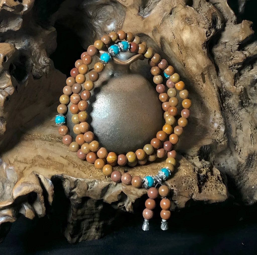 108-bead Lvzhu stone bracelet with hand-polished 5-6mm geometric beads