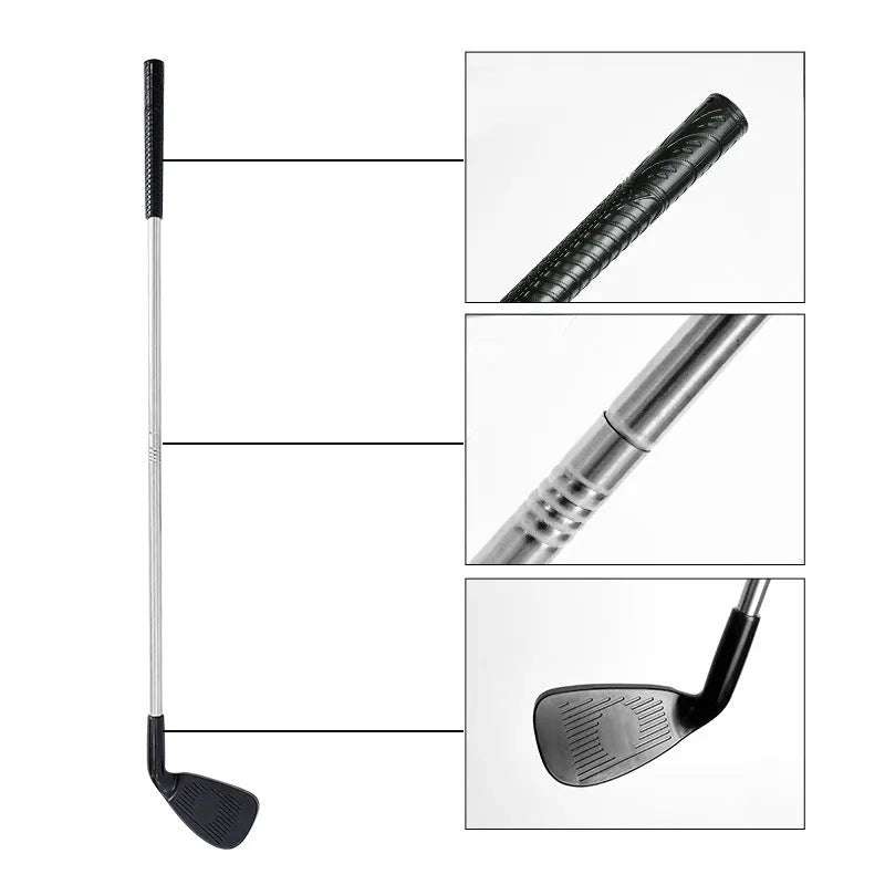 Metal golf practice club set showing one adult-sized and one child-sized club for outdoor training.