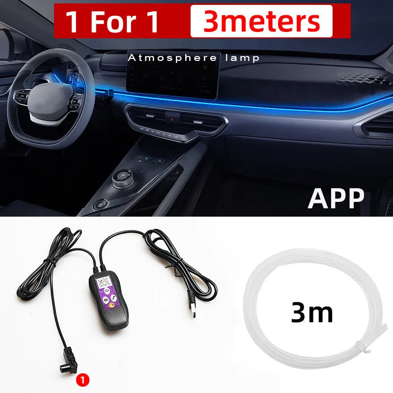 Car LED atmosphere light with USB connection for centre console and instrument panel colour changing illumination