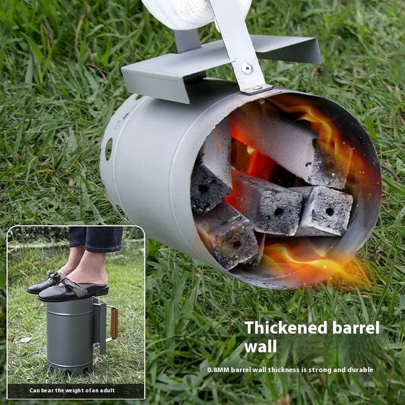 Zinc-iron alloy charcoal bucket in carbon barrel style with oven igniter for outdoor barbecue use