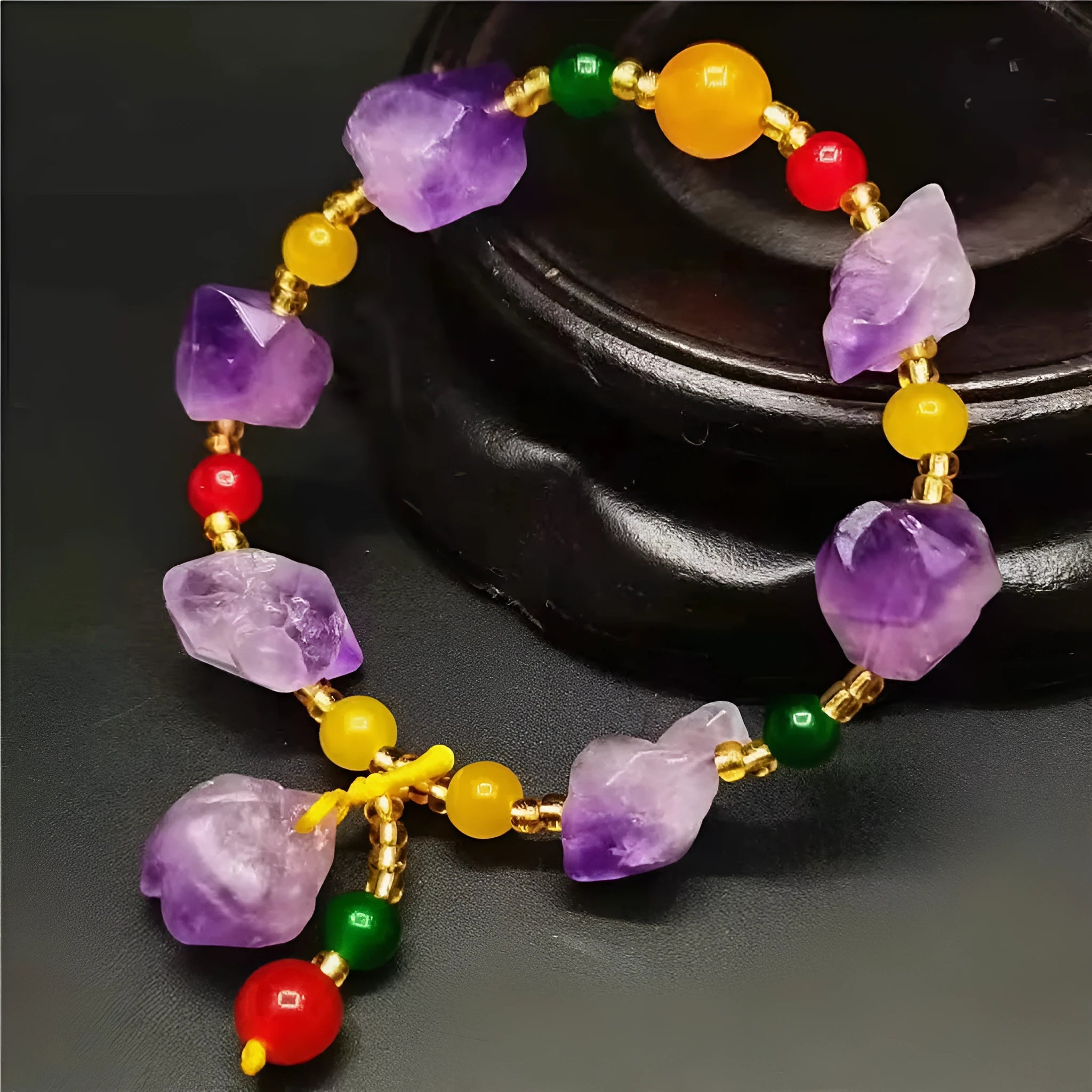 Women's natural shaped amethyst bead bracelet with fu character charm jewellery