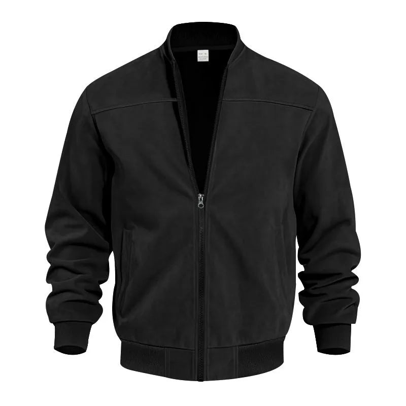 Men's plus size suede casual jacket in regular fit with front zip and cotton lining.