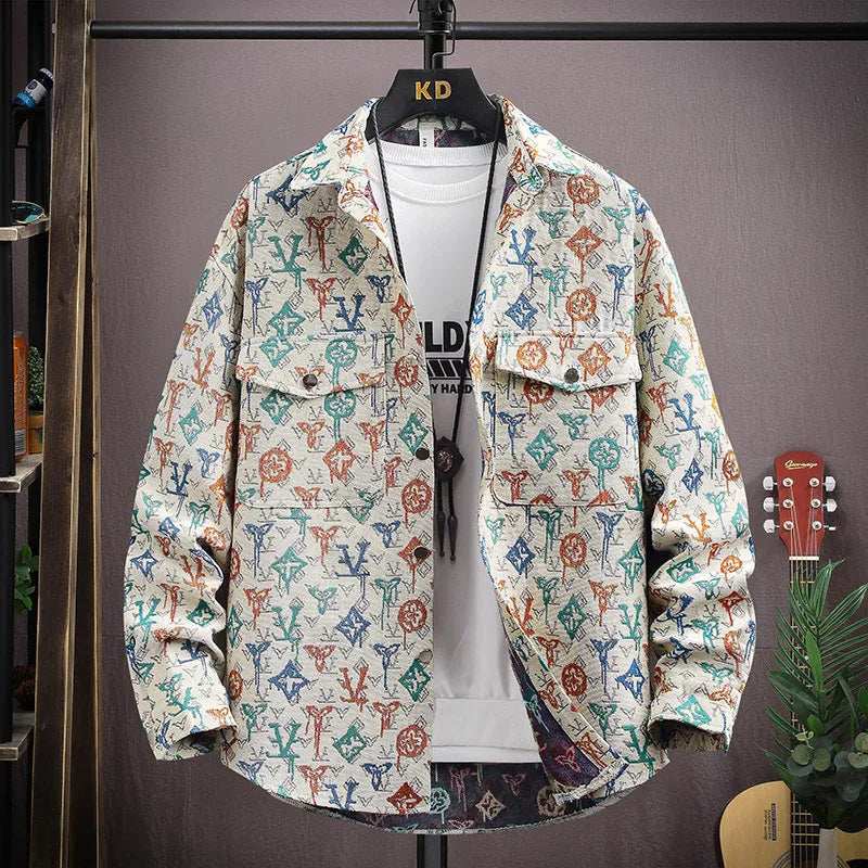 Casual lapel shirt coat jacket in polyester fabric with long sleeves and straight hem design