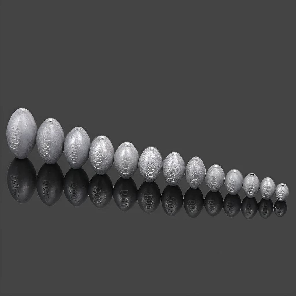 Tongxin olive lead fishing sinker with scale pattern, rugby shape, and plastic core in various weights
