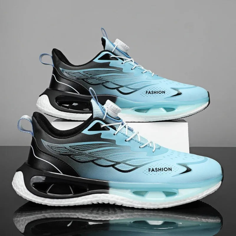 Men's low-top sneaker with shock absorption rotating sole in black leather option