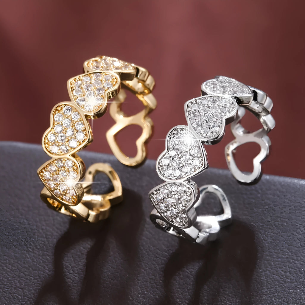 Adjustable opening couples ring with love heart geometry design in gold colour