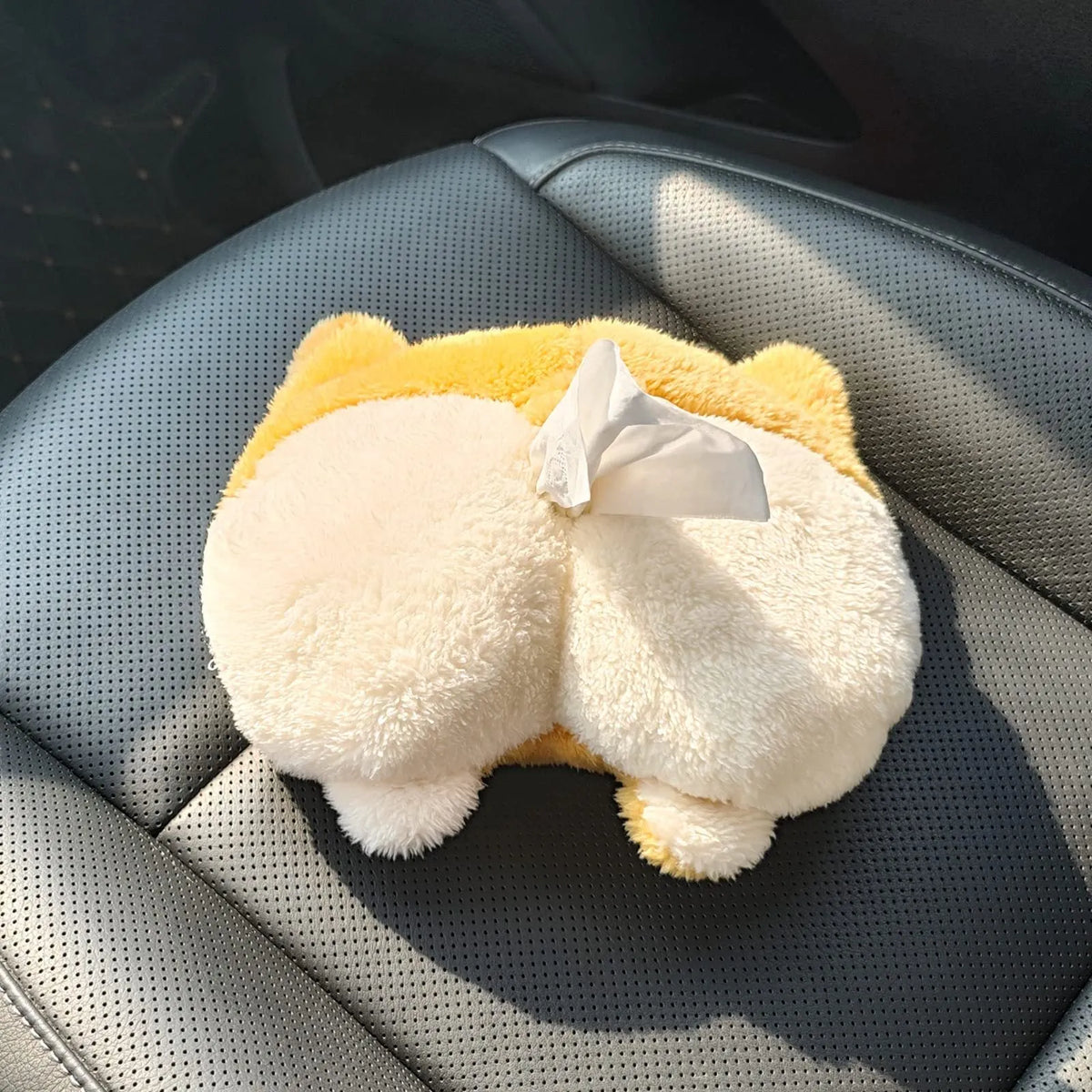 Yellow corgi butt shaped hanging pouch tissue box cover for car and home