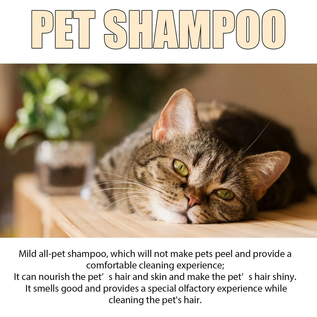 Bottle of mild pet shampoo for dogs for softening and detangling coat, shown in 100ml and 300ml size options.