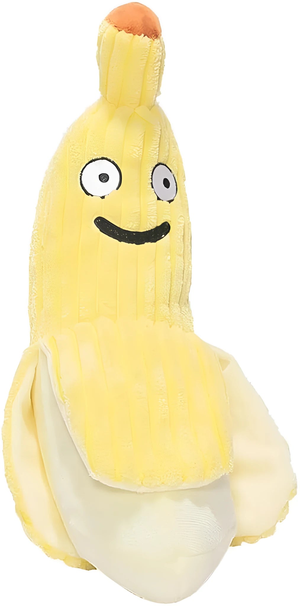Yellow banana-shaped cat toy with soft plush texture and crinkle paper sound element