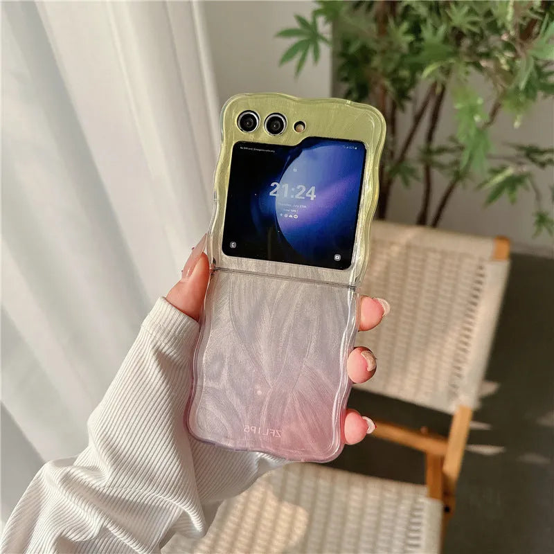 Feather yarn gradient multicolor back cover case for Samsung Z Flip folding phone, IMD finish, five colour options