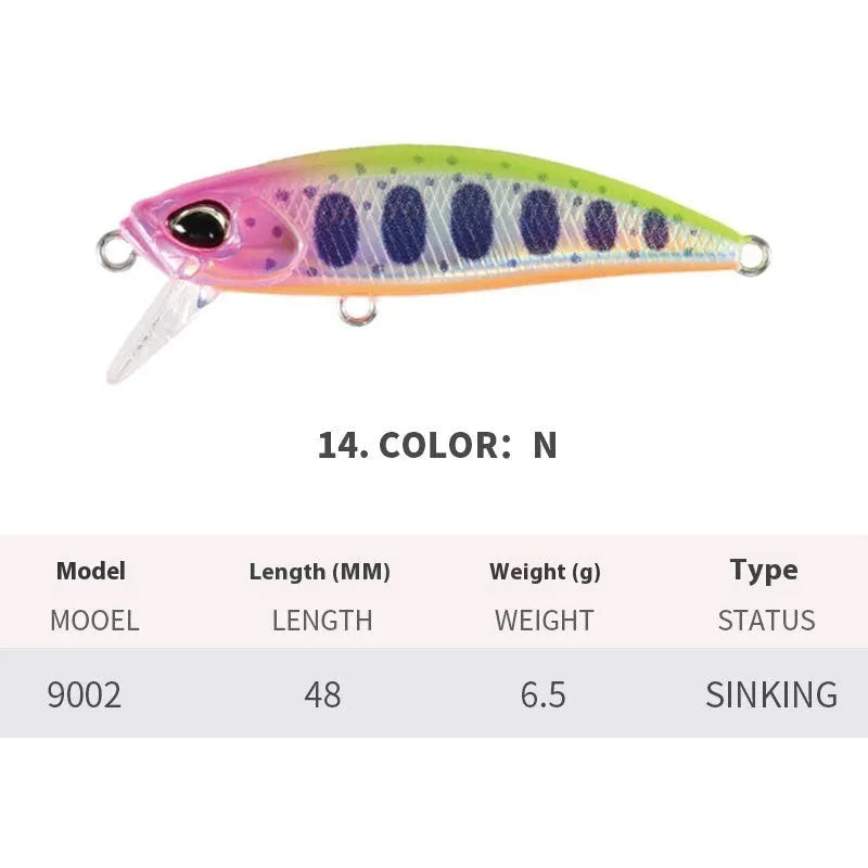 Japanese Submerged Mino hard fishing lure, 48mm length, for snakehead and mandarin fish.