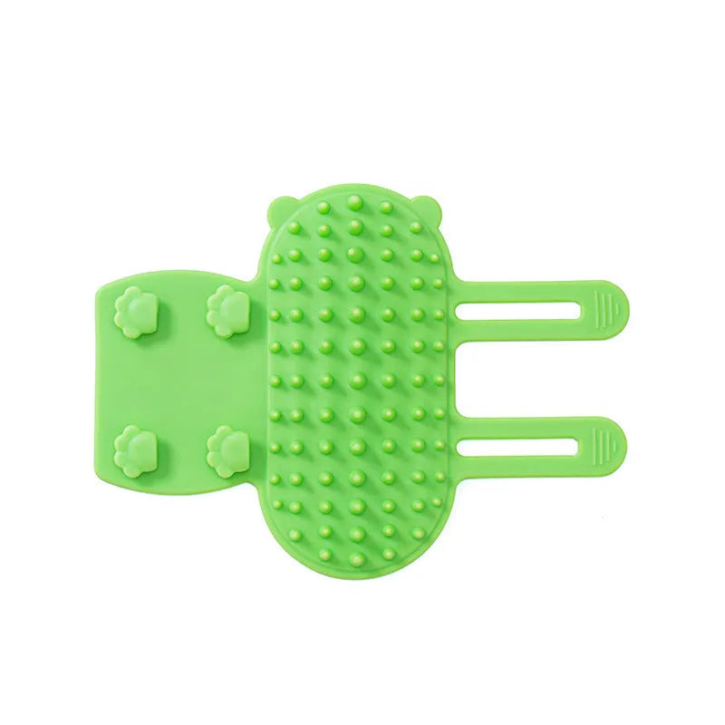 Silicone cat grooming comb with rounded teeth and adjustable strap in chosen colour