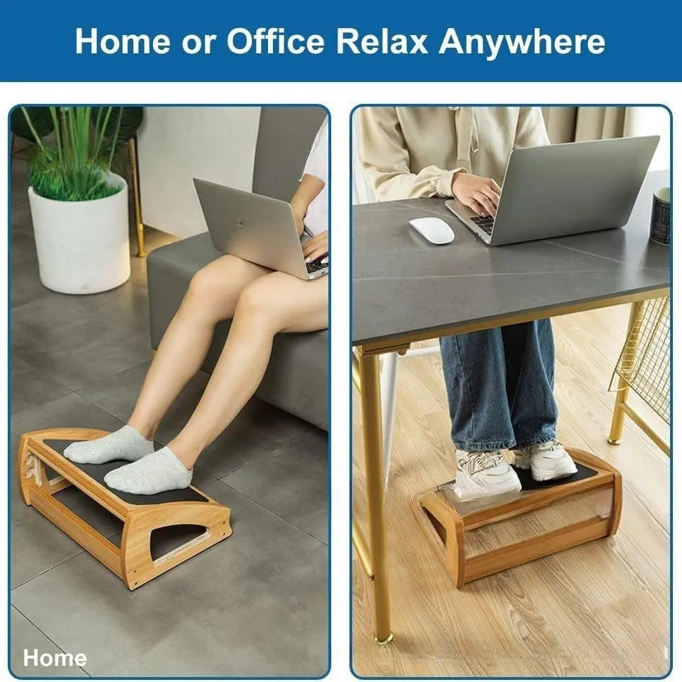 Wood colour adjustable bamboo and wood office desk footstool for adults