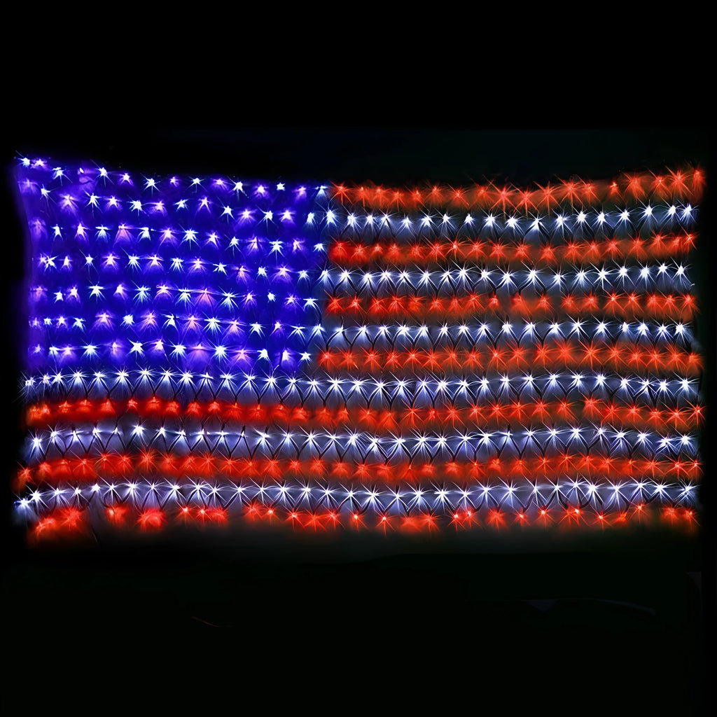 American flag net light, 2 m x 1 m, US flag Net Light colour, festival string grid light with PVC shell and IP44 protection.