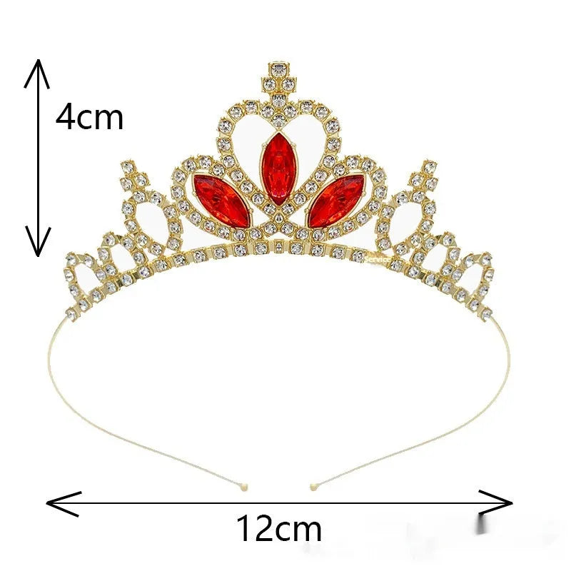 Alloy metal princess crown in gold or silver with colourful diamond decorations
