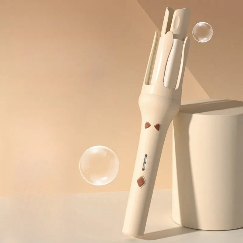 White and pink automatic hair curler with 32mm barrel and corded power supply