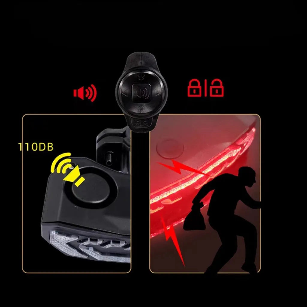 USB rechargeable bike brake taillight with LED light, remote control, and waterproof casing for mountain bicycle safety