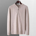 Men's pure wool diamond lattice half-zip sweater in autumn winter colours