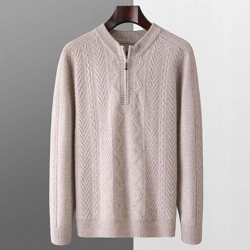 Men's pure wool diamond lattice half-zip sweater in autumn winter colours