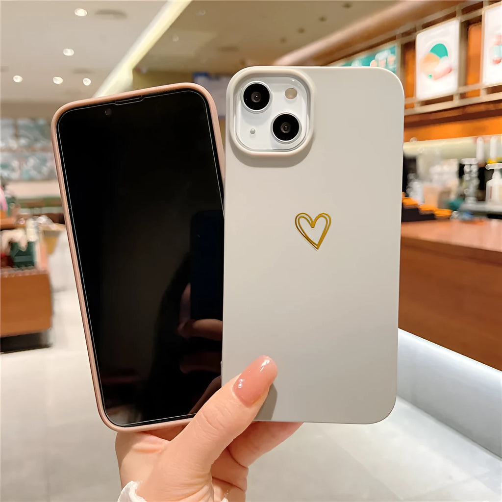 Brown silicone iPhone case with hot stamping love design on a grey background
